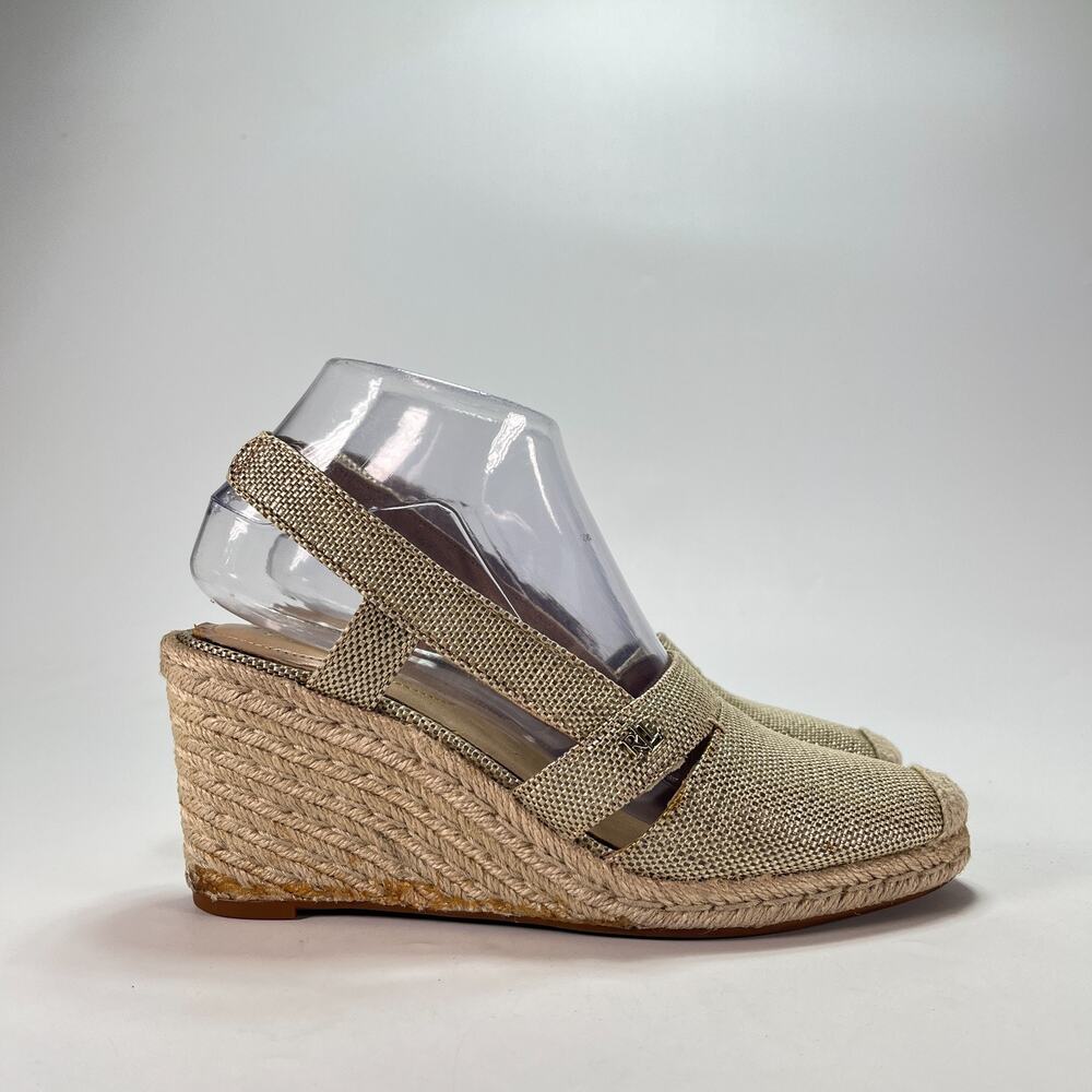 Lauren Ralph Lauren Penelope Gold Jute Espadrille Wedge Sandals Women's Size 7.5